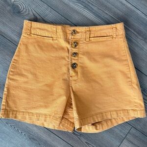 Women's Mustard Button-Up Shorts